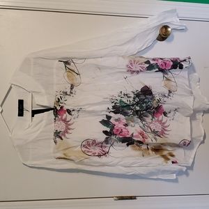 Oneine Floral Print Blouse - White and Pink